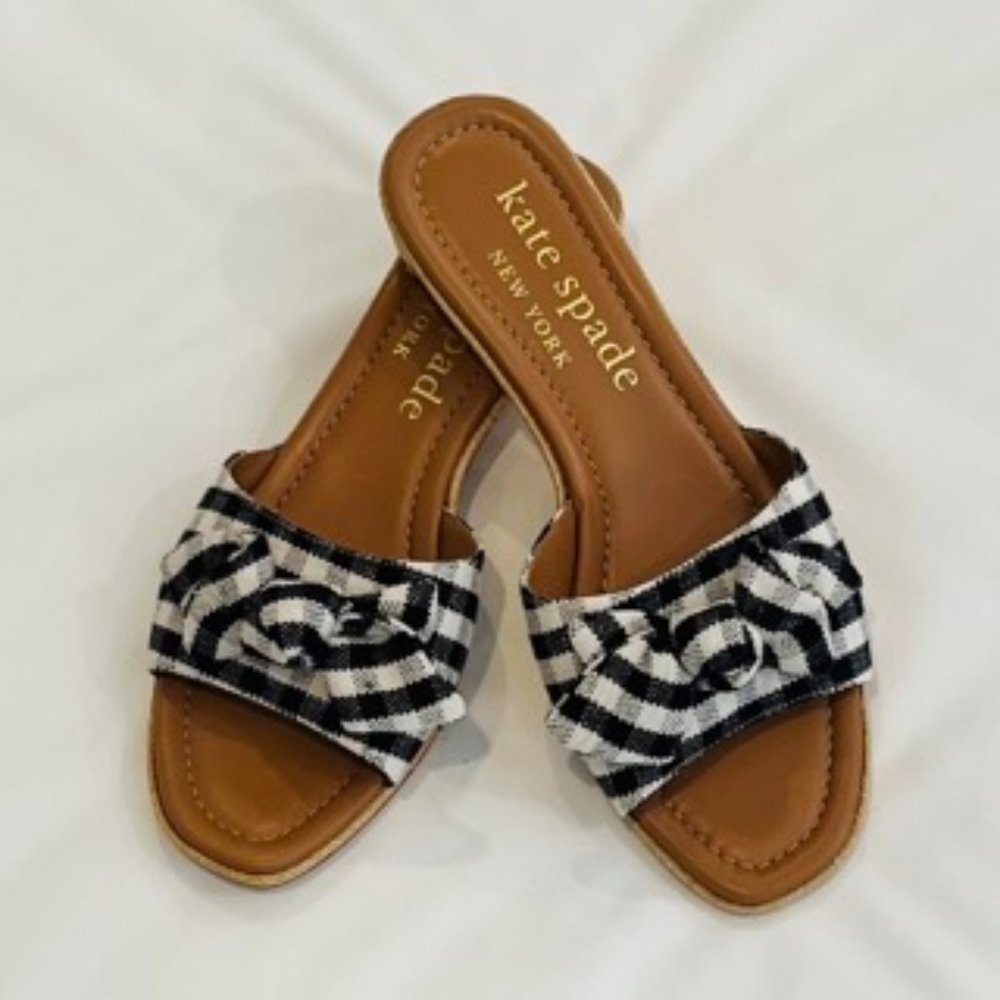 Kate Spade Lilah Black/Cream Gingham Slide Sandals - Size 9